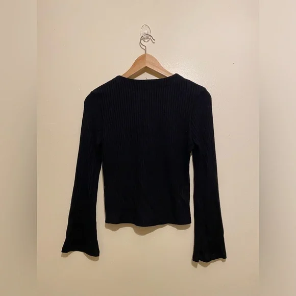 Reformation Gellar Black Ribbed Knit Top. Size S - Picture 4 of 8